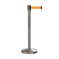 Montour Line Retractable Belt Barrier Stanchion, 2" Sat.Steel Post  9' Fl.Org Belt M530-SS-FOR-90